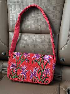 กระเป๋าถือทรงสี่เหลี่ยมทำมือพร้อมงานปักดอกไม้สีม่วง - Product Image 4