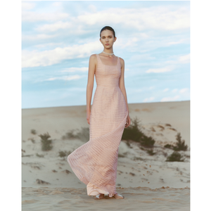 ชุดเดรสลำลองสินค้ามาใหม่ชุดเดรสแม็กซี่ไลน์สำหรับผู้หญิงเดรสหรูหราสายเอี๊ยมเอวสูงมียี่ห้อสีขาว - Product Image 1