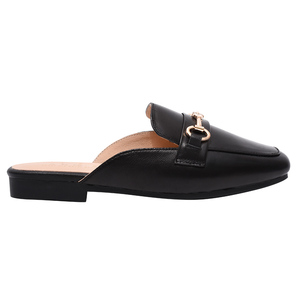 Mocasines Ann's Negros de Punta Cuadrada, de Cuero Genuino, Planos, con una Sola Correa y Hebilla, Estilo Slip-On, para Todas las Temporadas, Color Sólido - Product Image 2