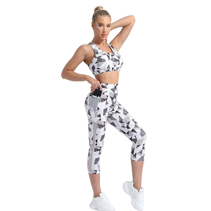 <b>Leggings</b> and Bra Breathable 220g Drawstring Closure Wholesale <b>Women</b> Polyester Spandex Fitness <b>Leggings</b> for Yoga Wear Set - Product Image 1
