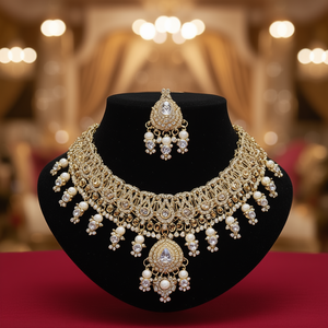 Collier ras-de-cou en or 18 carats plaqué or avec diamants et perles de quartz - pour les occasions de fête - Product Image 3