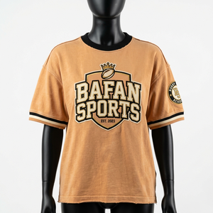 T-shirt de rugby pour femme, premium, tissu coton polyester 180 GSM, beige uni, logo brodé personnalisé, chemise de rugby en coton pour femme - Product Image 6