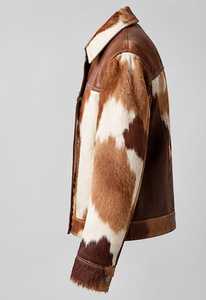 Veste en cuir marron pour homme, col rabattu, boutonnée devant - Product Image 3