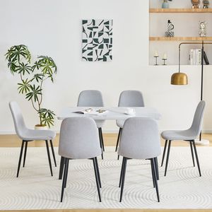 Set Moderno di Tavolo da Pranzo Rettangolare e Sedie per 4-6 Persone, Piano in Vetro Temperato Bianco con Base in MDF per Sala da Pranzo - Product Image 2