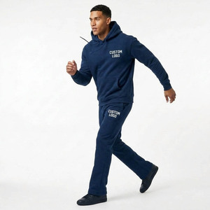 Conjunto Deportivo Azul Marino con Logotipo Personalizado para Hombre, Sudadera con Capucha Extra Grande y Pantalones Deportivos, Ropa Deportiva Informal - Product Image 3
