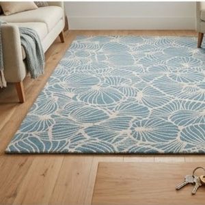 Tapis rectangulaire moderne à motifs abstraits bleu et blanc en polyester antidérapant pour salon, prix de gros - Product Image 5
