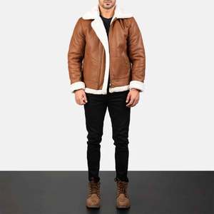 Blouson Bomber Homme en Cuir Véritable Marron Tanné, Doublure, Fermeture à Bouton Unique, Coupe-Vent, Vêtement d'Hiver, Coupe Classique, Style Moto - Product Image 2