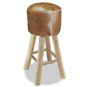Tabouret de bar en teck massif avec assise en cuir véritable - Product Image 4