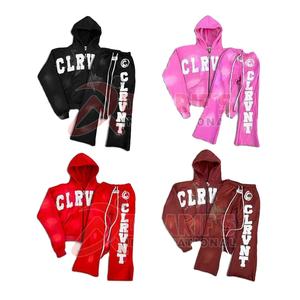 OEM 2025 Custom Puff Print <b>Zip</b>-<b>Up</b> <b>Hoodie</b> and DTG Sweatpants Plus Size Men's Chenille <b>Hoodie</b> and Baggy Pants Set - Product Image 5