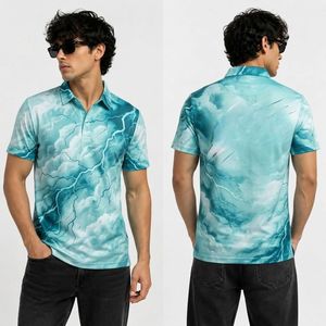 Polo de Golf con Diseño de Ondas en Negro y Dorado, Acabado Premium, Tejido Flexible, Estilo Elegante, Casual de Negocios - Product Image 2