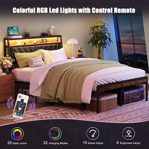 Letto matrimoniale con piattaforma, testiera imbottita inclinabile a 105 gradi, luci LED, stazione di ricarica, silenzioso, nero, imbottito - Product Image 3