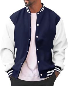 <b>Patches</b> Striped Ribbed Cuffs and Contemporary Streetwear Style Modern Men's Custom Varsity Bomber <b>Jacket</b> - Product Image 1
