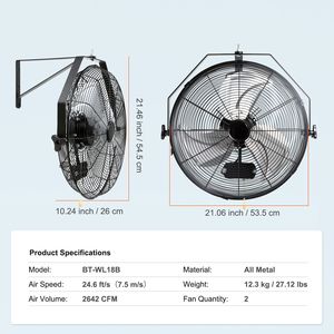 2 Ventilatori da Parete Impermeabili da 18 Pollici, 3 Velocità, Alta Velocità 4000 CFM, Industriali in Metallo per Interni Commerciali e Residenziali, Spina AU - Product Image 6