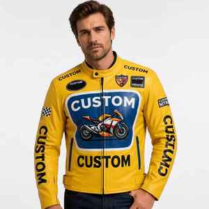 Chaqueta de Motociclista Personalizada para Hombre, Talla Completa, con Estampado Gráfico de Superbike, Piel de Oveja, Fabricante OEM, Apliques Impresos y Bordados - Product Image 1