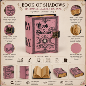 Cuaderno de Cuero Rosa Ecológico Hecho a Mano con Tapa Dura, Diario de Sombras, Grimoire, con Cierre Vintage, Papel con Borde Rústico, 200 Páginas, Hilo, Regalo - Product Image 6