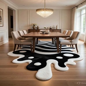 Modern Abstract Area <b>Rug</b> Black White Irregular Shape <b>Hand</b> <b>Tufted</b> Luxury <b>Rug</b> Soft Wool Designer <b>Rug</b> for Living Room Bedroom Decor - Product Image 1
