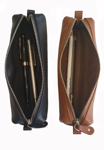 PU Leather Zippered Pencil Case-<b>Stationery</b> Bag with Zipper Pouch Pen <b>Holder</b> in Black Brown - Product Image 5