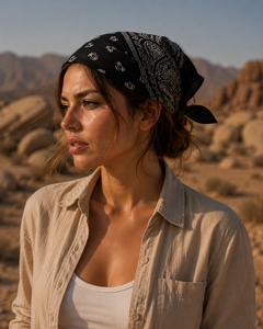 Bandana en coton noir audacieux pour hommes et femmes, foulard unisexe à motif Paisley pour le streetwear quotidien, les voyages, les festivals et les usages quotidiens ! - Product Image 2