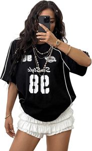 เสื้อยืดโอเวอร์ไซส์แฟชั่นสตรีทแวร์ทรงหลวมไหล่ตกสไตล์ลำลองสำหรับผู้หญิง - Product Image 3