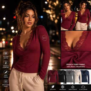 Trendy Oversized Spandex V-Neck Sweatshirts With Heavyweight Long Sleeve Pullover Cotton <b>Burgundy</b> Tee For women Hoodies USA - Product Image 4