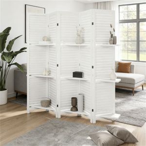 Paravento Bianco a 5 Pannelli con Scaffale Portaoggetti, Divisorio per Camera da Letto e Separatore Ambienti - Product Image 4