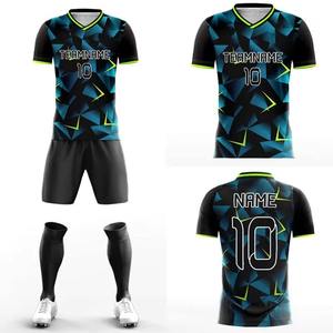 Custom Soccer Uniform Set <b>Black</b> Neon Geometric Design Short Sleeve Jersey Shorts and <b>Socks</b> Breathable Match Kit - Product Image 1