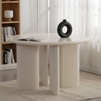 Table à manger ronde contemporaine en bois Vandana Ivory Flow 120 cm, couleur crème, design moderne pour appartement et hôtel
