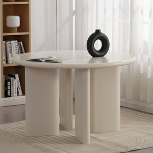 Mesa de comedor redonda contemporánea Vandana Ivory Flow, 120 cm, color crema - Product Image 4