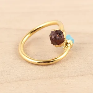 Natural Rough Dark Citrine & <b>Turquoise</b> Gemstone Fancy <b>Ring</b> Brass 18k <b>Gold</b> Plated Wholesale Handmade Unisex Trendy High Jewelry - Product Image 5