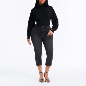 Custom <b>Women's</b> <b>Black</b> Turtleneck Chunky Knit Cropped Sweater <b>Long</b> <b>Sleeve</b> Ribbed Knit Pullover Casual Fall <b>Top</b> - Product Image 4