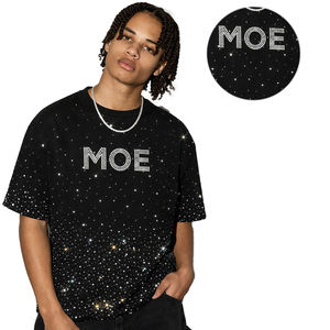 Camiseta unisex con pedrería en toda la prenda, brillante, con cristales, estilo streetwear, oversize, con logo personalizado, proveedor OEM, EE. UU. - Product Image 3