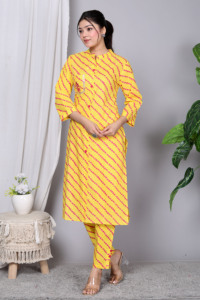 NIYANI Salwar Kameez Amarillo y Rosa con Rayas Diagonales de Algodón, Secado Rápido, Antiarrugas, para Mujer, Tradicional, Casual, Verano - Product Image 2