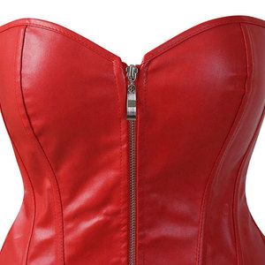 Salva <b>Leather</b> Women's Black <b>Leather</b> <b>Corset</b> Waistcoat V-neck Zipper Closure Lace-Up Back Casual Style Waterproof Outerwear - Product Image 3