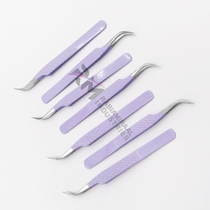 Pince à cils RABIAMIRAAL INDUSTRIES en acier inoxydable, pointe lisse, précision, pointe courbée, manche revêtu violet, anti-magnétique - Product Image 3