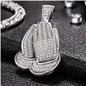 Luxury Iced Jesus Praying Hands Necklace 10K <b>Solid</b> <b>Gold</b> Rhodium Plated Moissanite Diamond <b>Pendants</b> Religious Custom Trendy Gifts - Product Image 2