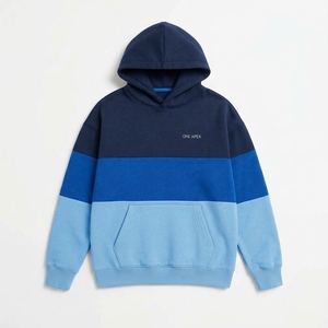<b>Mens</b> <b>Navy</b> Blue Color Block Hoodie <b>Fleece</b> Sweatshirt Custom Logo Streetwear Casual Oversized Pullover - Product Image 1