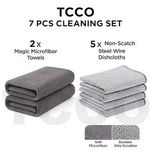 Juego de Paños de Limpieza para Cocina, 2 Toallas Mágicas de Microfibra Gruesas y 5 Paños de Alambre de Acero Anti-Rayaduras, Reutilizables y Absorbentes - Product Image 3