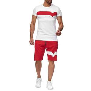 Ensemble T-shirt et short pour homme, bleu clair et blanc, col rond, style décontracté, été, tricoté, respirant, deux pièces - Product Image 4
