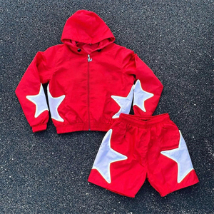 Conjunto de Sudadera con Capucha y Pantalones Cortos de Nailon Personalizado, Traje Deportivo Ligero Cortavientos, Ropa Deportiva Transpirable, OEM - Product Image 1