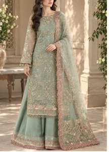 Ensemble Shalwar Kameez en soie brodée ivoire pour femme, longueur genou, manches longues, coupe classique, robe de mariée indienne-pakistanaise pour l'Aïd - Product Image 6