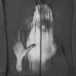 เสื้อฮู้ดซิปสีดำสำหรับผู้ชาย พิมพ์ลายมือผี ผ้าฟลีซ สวมใส่สบาย ทรงปกติ เหมาะสำหรับฤดูใบไม้ร่วง - Product Image 3