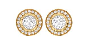 Boucles d'oreilles clous en or rose avec diamants, taille brillant rond, halo, bijoux de mariage pour femme, style classique, diamants naturels couleur G - Product Image 3