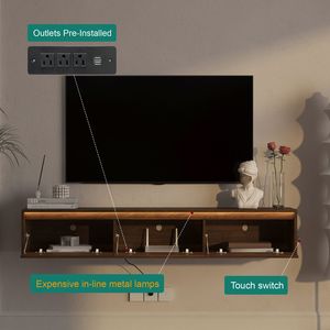 Supporto TV da Parete per Soggiorno, Mobile Sospeso in Legno con Luci LED e Presa di Corrente - Product Image 4