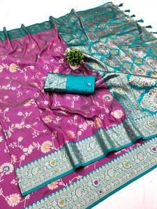 Sari Banarasi à tissage héritage avec pallu contrastant riche - Product Image 3