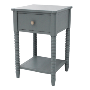 Mesita de Noche Moderna de la Colección Bobby, con 1 Cajón, Madera Maciza de Mindi con Acabado Gris, Elegante Mesita de Noche para Dormitorios - Product Image 2