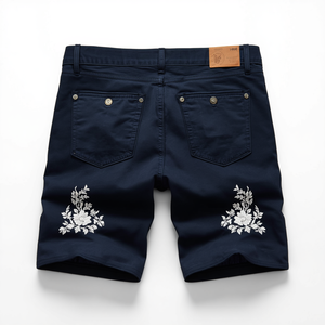 Pantalones Cortos de Gamuza Bordados Azul Marino para Hombre, Estilo Casual Premium, OEM ODM - Product Image 1