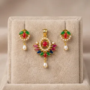Gold Plated Copper Pendant <b>Necklace</b> <b>Set</b> for Women Dubai Style Indian <b>Bridal</b> Wedding & Party Jewelry with <b>Earrings</b> Wholesale - Product Image 2