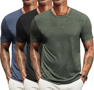 T-shirt pour homme en spandex/coton respirant, vente en gros, décontracté, col rond, manches courtes, doux, confortable, léger, coupe ajustée, séchage rapide - Product Image 1