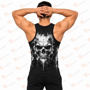 <b>Men's</b> <b>Black</b> Crew Neck <b>Tank</b> <b>Top</b> Skull Printed Sleeveless Stringer Vest Sporty Gym Bodybuilding Workout Fitness 100% Polyester - Product Image 3