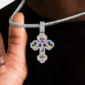 Pendentif élégant pour homme en diamant de laboratoire, chaîne en or, or rose, or blanc, argent, bijoux fins de luxe, cadeau - Product Image 1